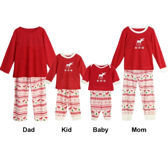 Matching Red & White Winter Christmas Family Pajamas PJs Striped Men Women Kids - Picture 8 of 16